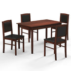 Gymax 5 PCS Dining Table Set for 4 w/Rubber Wood Legs Upholstered Seat