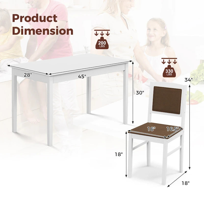 Gymax 5 PCS Dining Table Set for 4 w/Rubber Wood Legs Upholstered Seat