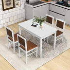 Gymax 5 PCS Dining Table Set for 4 w/Rubber Wood Legs Upholstered Seat