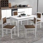 Gymax 5 PCS Dining Table Set for 4 w/Rubber Wood Legs Upholstered Seat
