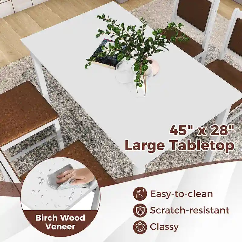 Gymax 5 PCS Dining Table Set for 4 w/Rubber Wood Legs Upholstered Seat