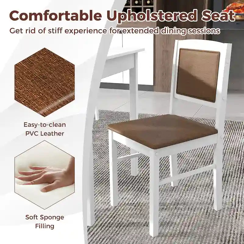 Gymax 5 PCS Dining Table Set for 4 w/Rubber Wood Legs Upholstered Seat