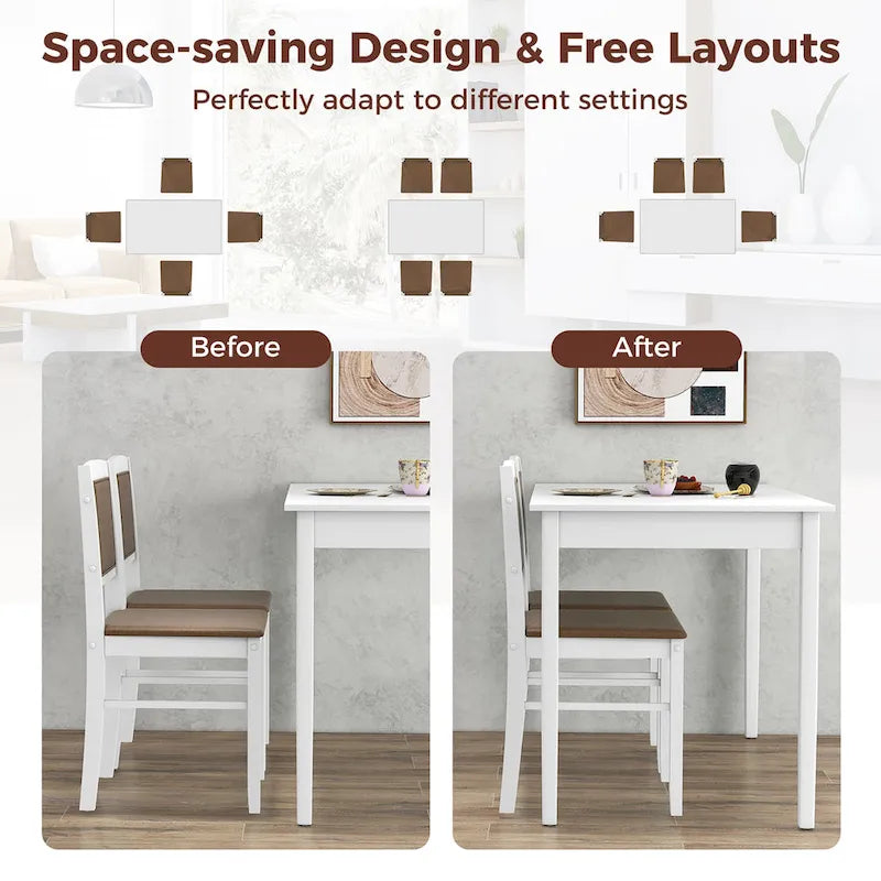 Gymax 5 PCS Dining Table Set for 4 w/Rubber Wood Legs Upholstered Seat