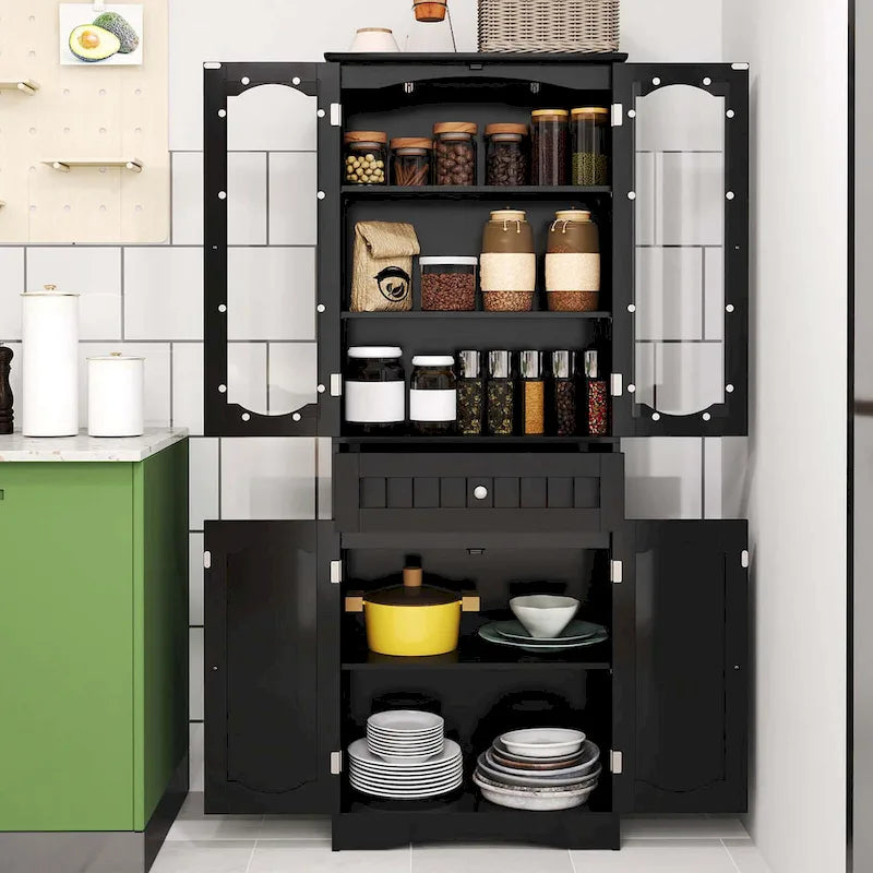 Costway 63  Tall Bathroom Cabinet with Tempered Glass Doors Adjustable - See Details