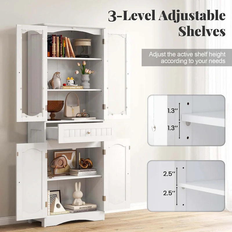 Costway 63  Tall Bathroom Cabinet with Tempered Glass Doors Adjustable - See Details