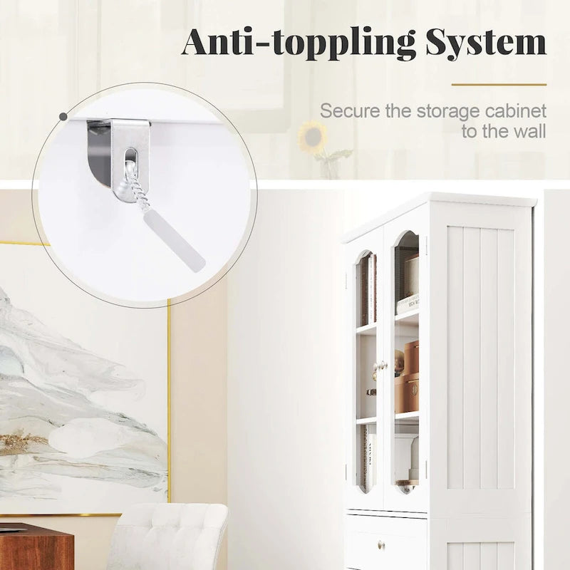 Costway 63  Tall Bathroom Cabinet with Tempered Glass Doors Adjustable - See Details