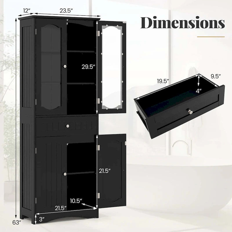 Costway 63  Tall Bathroom Cabinet with Tempered Glass Doors Adjustable - See Details