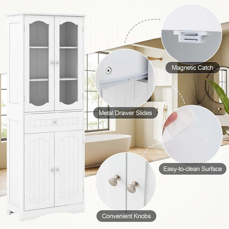 Costway 63  Tall Bathroom Cabinet with Tempered Glass Doors Adjustable - See Details