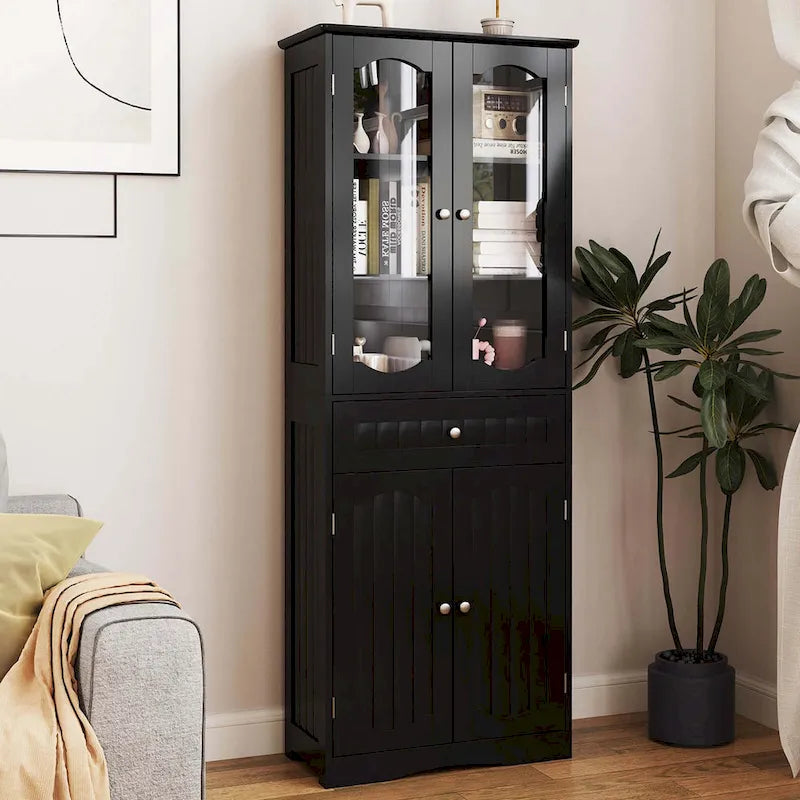 Costway 63  Tall Bathroom Cabinet with Tempered Glass Doors Adjustable - See Details