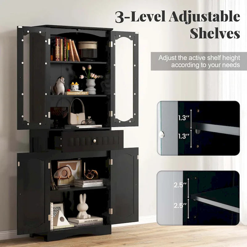 Costway 63  Tall Bathroom Cabinet with Tempered Glass Doors Adjustable - See Details