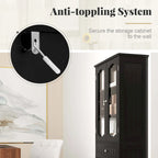 Costway 63  Tall Bathroom Cabinet with Tempered Glass Doors Adjustable - See Details