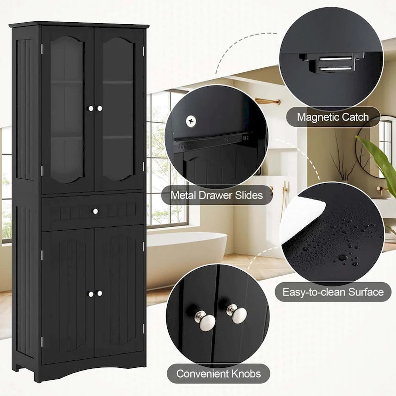 Costway 63  Tall Bathroom Cabinet with Tempered Glass Doors Adjustable - See Details