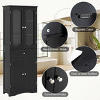 Costway 63  Tall Bathroom Cabinet with Tempered Glass Doors Adjustable - See Details