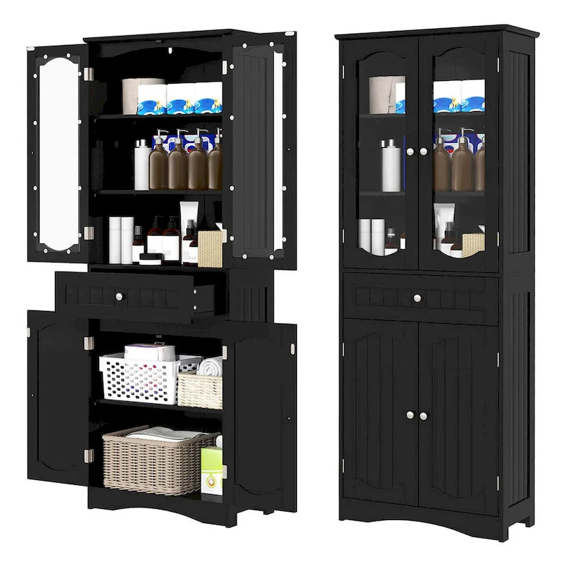 Costway 63  Tall Bathroom Cabinet with Tempered Glass Doors Adjustable - See Details