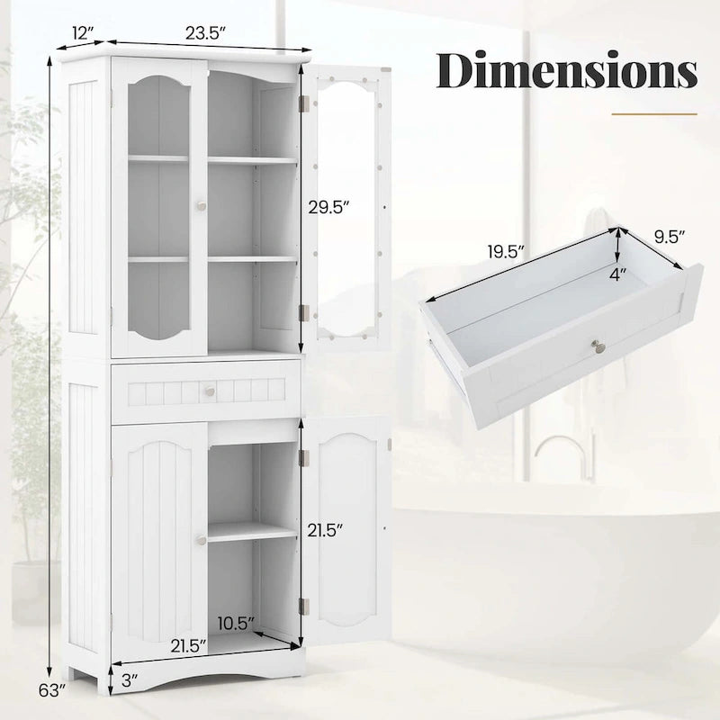 Costway 63  Tall Bathroom Cabinet with Tempered Glass Doors Adjustable - See Details