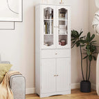 Costway 63  Tall Bathroom Cabinet with Tempered Glass Doors Adjustable - See Details