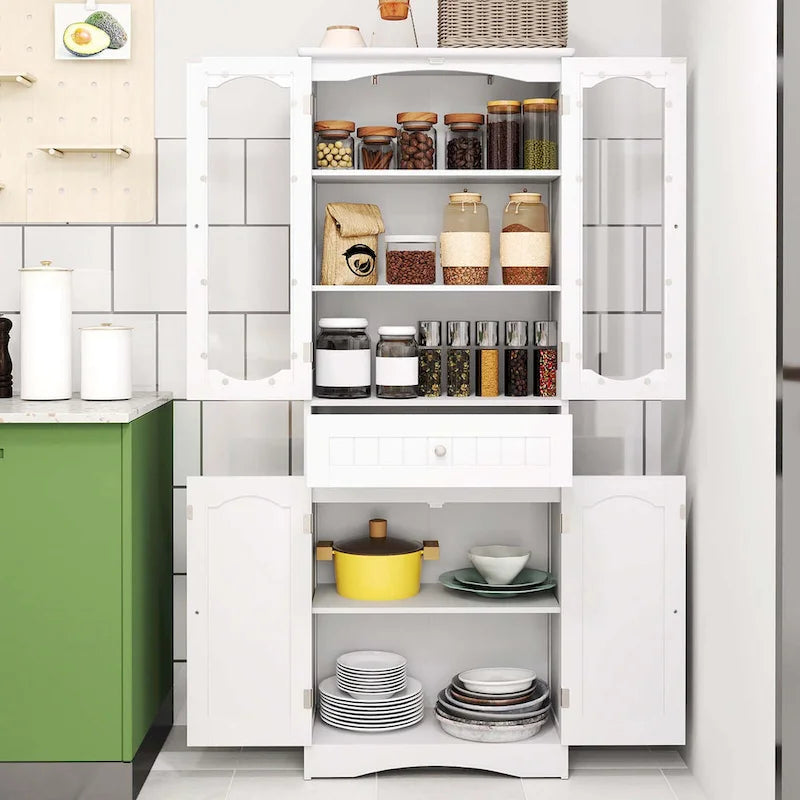 Costway 63  Tall Bathroom Cabinet with Tempered Glass Doors Adjustable - See Details