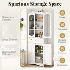 Costway 63  Tall Bathroom Cabinet with Tempered Glass Doors Adjustable - See Details