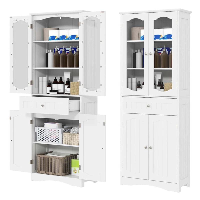 Costway 63  Tall Bathroom Cabinet with Tempered Glass Doors Adjustable - See Details