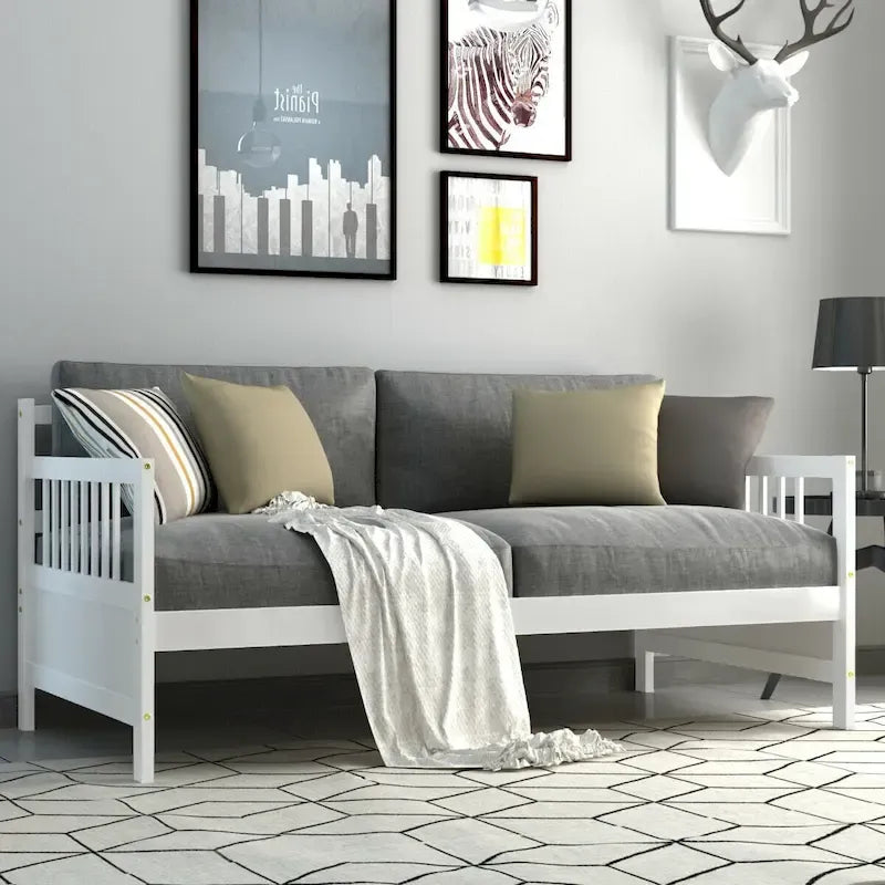 Gymax Twin Size Wooden Slats Daybed Frame Support Platform W/Rails