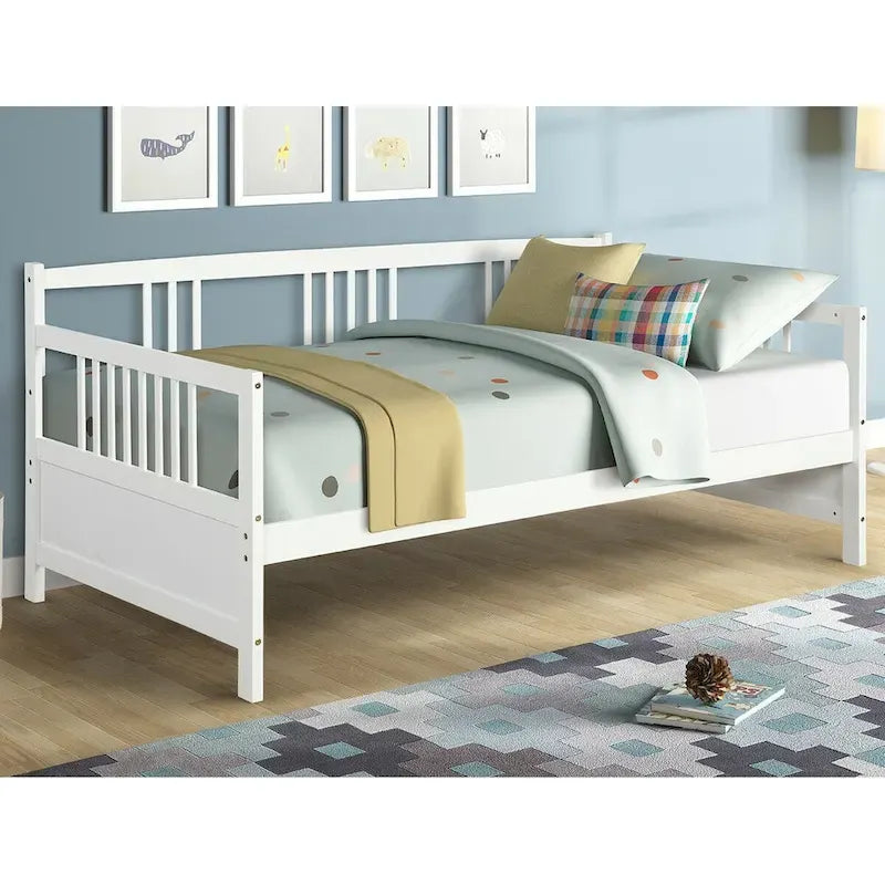 Gymax Twin Size Wooden Slats Daybed Frame Support Platform W/Rails