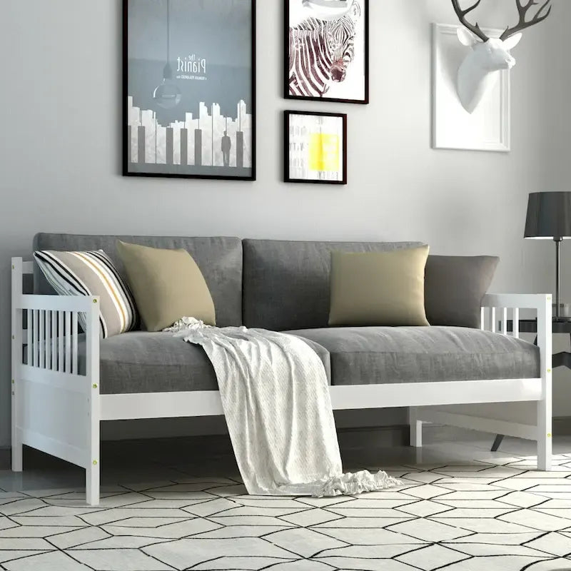 Gymax Twin Size Wooden Slats Daybed Frame Support Platform W/Rails
