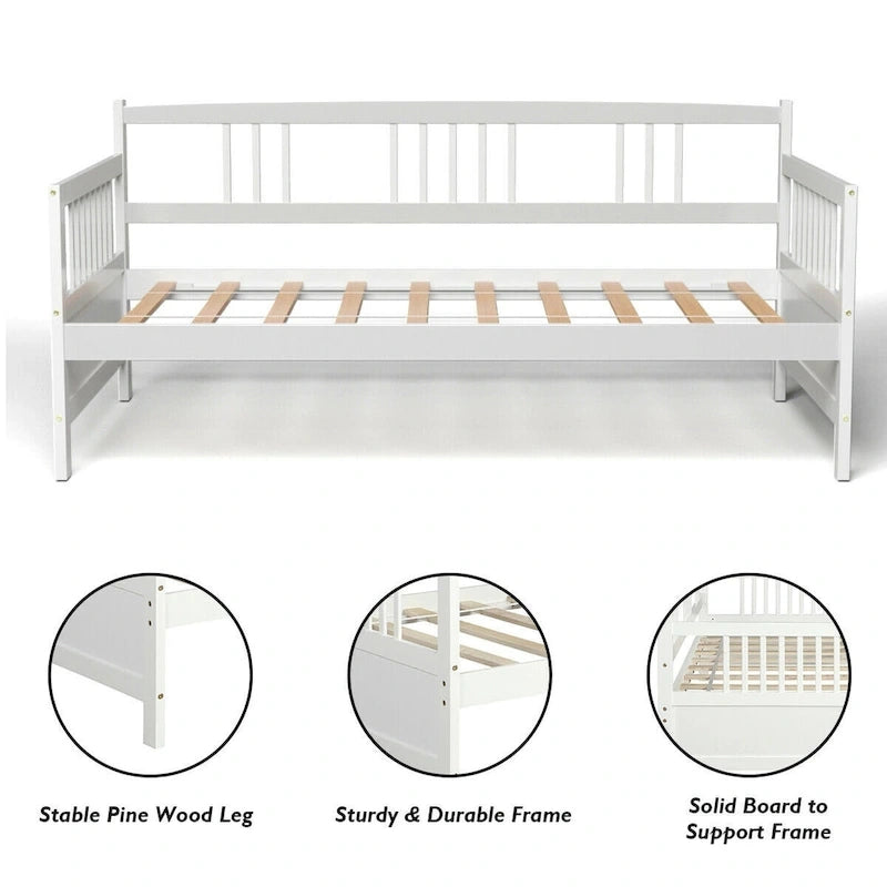 Gymax Twin Size Wooden Slats Daybed Frame Support Platform W/Rails
