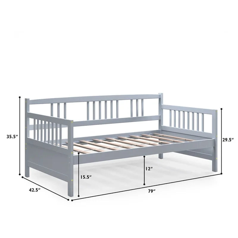 Gymax Twin Size Wooden Slats Daybed Frame Support Platform W/Rails
