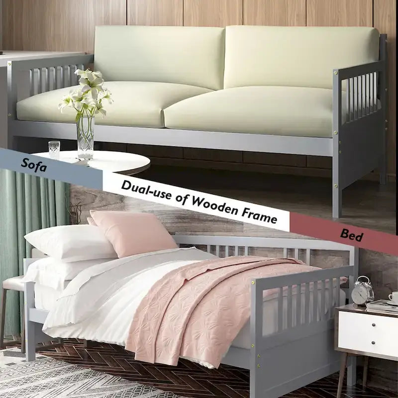 Gymax Twin Size Wooden Slats Daybed Frame Support Platform W/Rails