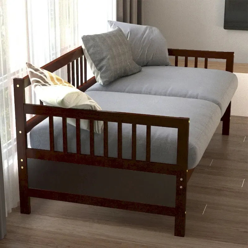 Gymax Twin Size Wooden Slats Daybed Frame Support Platform W/Rails