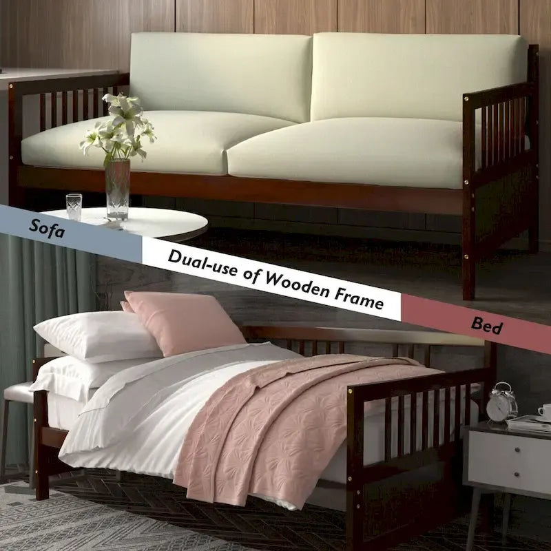 Gymax Twin Size Wooden Slats Daybed Frame Support Platform W/Rails