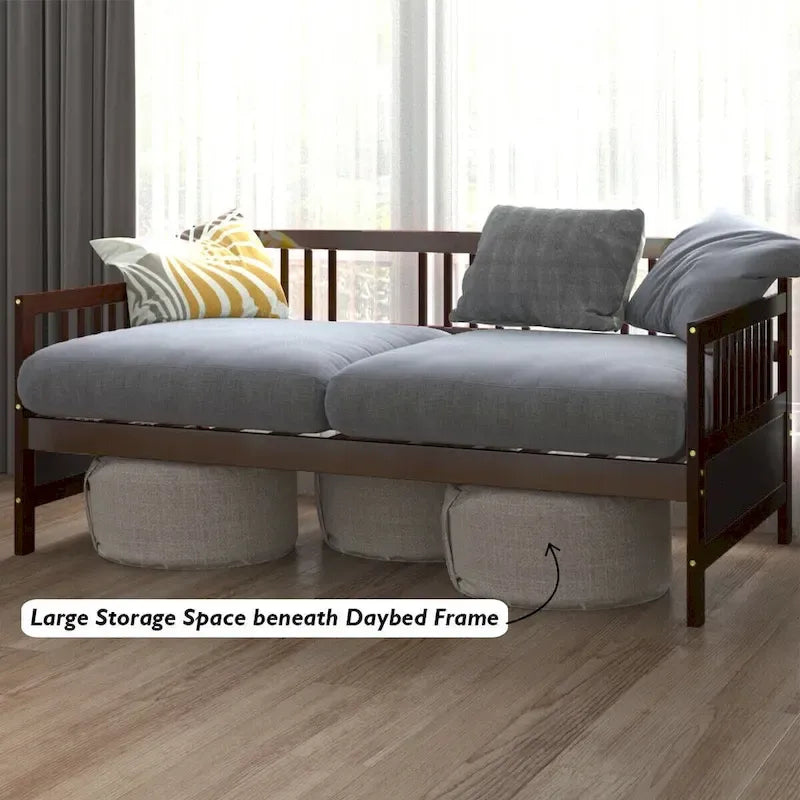 Gymax Twin Size Wooden Slats Daybed Frame Support Platform W/Rails
