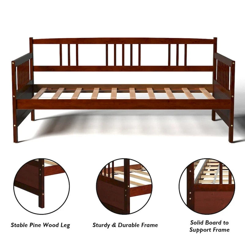 Gymax Twin Size Wooden Slats Daybed Frame Support Platform W/Rails