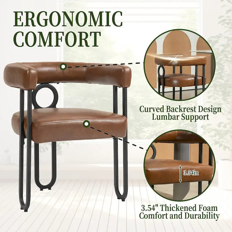 Contemporary PU Dining Chair set of 2, Barrel Chair with Matte Black Metal Legs and Round Thickened Cushion