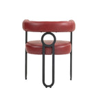 Contemporary PU Dining Chair set of 2, Barrel Chair with Matte Black Metal Legs and Round Thickened Cushion