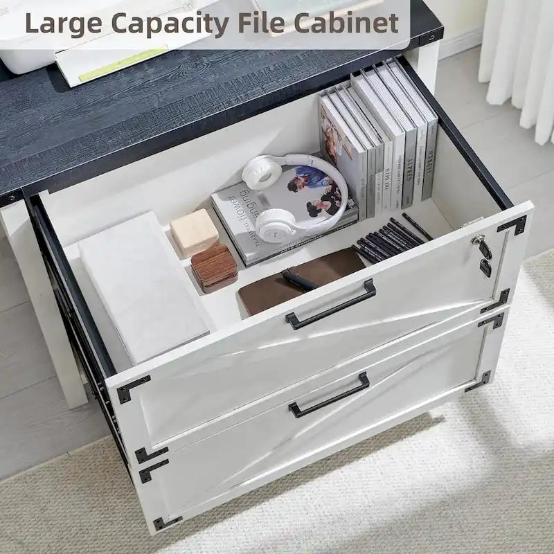 Farmhouse 2 Drawer File Cabinet, Lateral Filing Cabinet with Lock