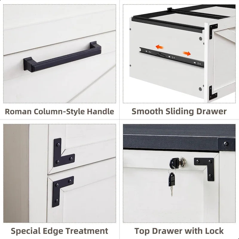 Farmhouse 2 Drawer File Cabinet, Lateral Filing Cabinet with Lock
