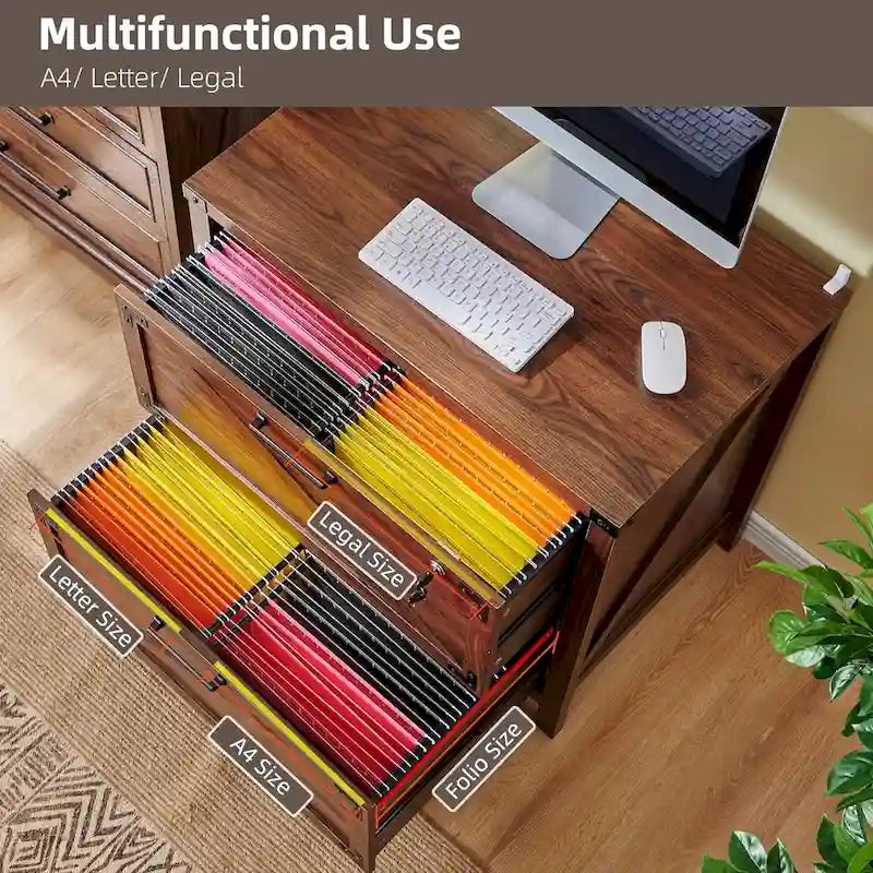 Farmhouse 2 Drawer File Cabinet, Lateral Filing Cabinet with Lock