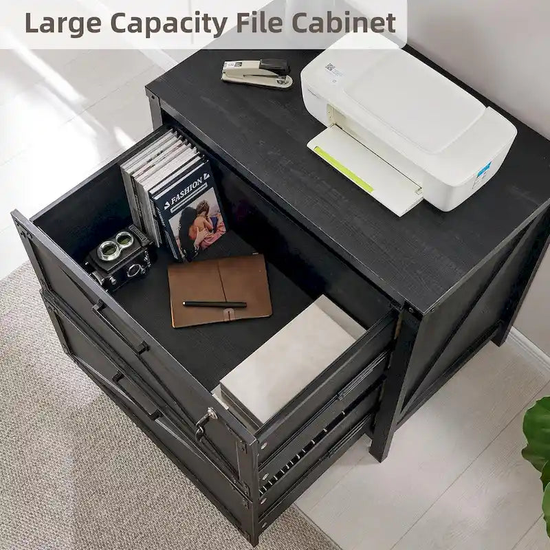 Farmhouse 2 Drawer File Cabinet, Lateral Filing Cabinet with Lock