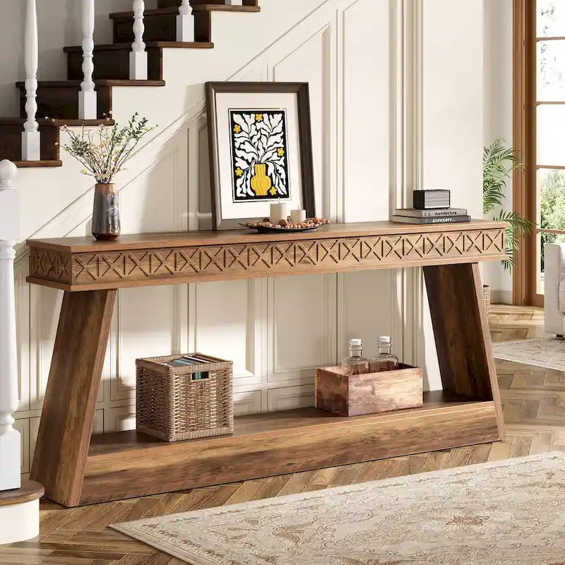 70.87-Inch Extra Long Entryway Table, 2-Tier Narrow Console Table with Storage - 70.87 D x 11.81 W x 31.5 H