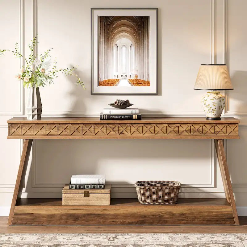 70.87-Inch Extra Long Entryway Table, 2-Tier Narrow Console Table with Storage - 70.87 D x 11.81 W x 31.5 H