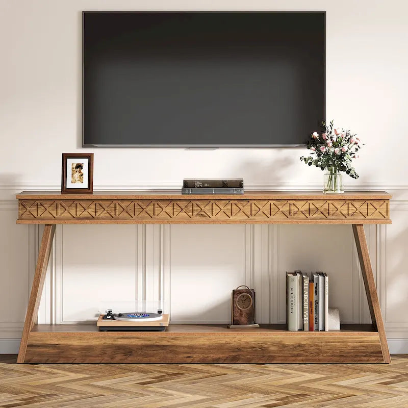 70.87-Inch Extra Long Entryway Table, 2-Tier Narrow Console Table with Storage - 70.87 D x 11.81 W x 31.5 H