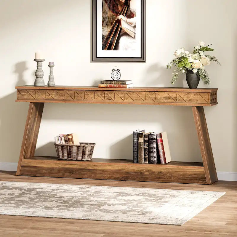 70.87-Inch Extra Long Entryway Table, 2-Tier Narrow Console Table with Storage - 70.87 D x 11.81 W x 31.5 H