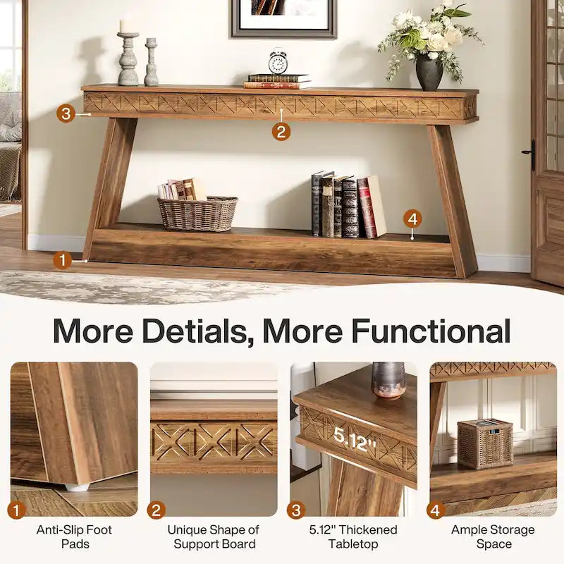 70.87-Inch Extra Long Entryway Table, 2-Tier Narrow Console Table with Storage - 70.87 D x 11.81 W x 31.5 H