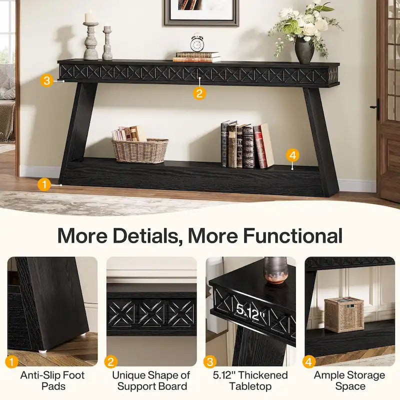 70.87-Inch Extra Long Entryway Table, 2-Tier Narrow Console Table with Storage - 70.87 D x 11.81 W x 31.5 H