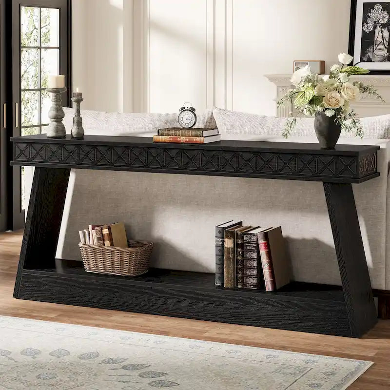 70.87-Inch Extra Long Entryway Table, 2-Tier Narrow Console Table with Storage - 70.87 D x 11.81 W x 31.5 H