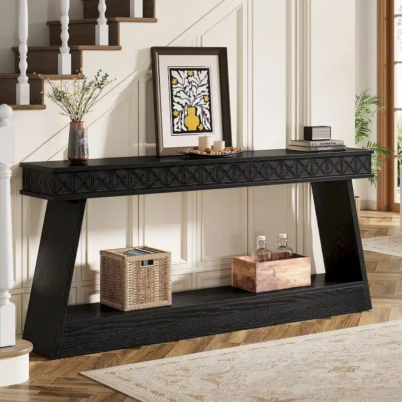 70.87-Inch Extra Long Entryway Table, 2-Tier Narrow Console Table with Storage - 70.87 D x 11.81 W x 31.5 H