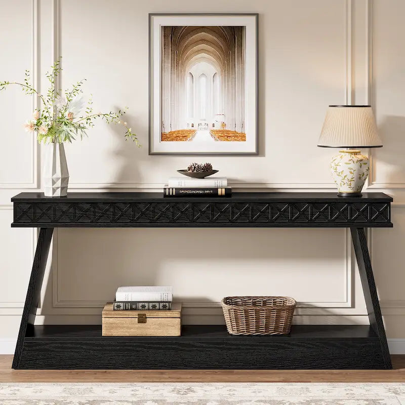 70.87-Inch Extra Long Entryway Table, 2-Tier Narrow Console Table with Storage - 70.87 D x 11.81 W x 31.5 H