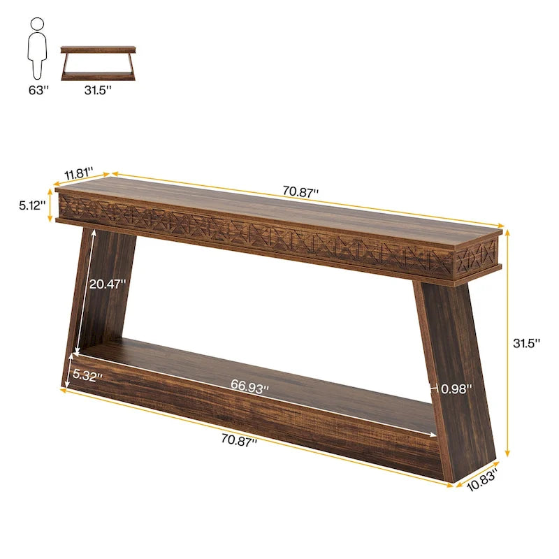70.87-Inch Extra Long Entryway Table, 2-Tier Narrow Console Table with Storage - 70.87 D x 11.81 W x 31.5 H