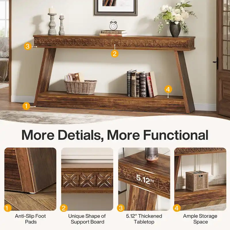 70.87-Inch Extra Long Entryway Table, 2-Tier Narrow Console Table with Storage - 70.87 D x 11.81 W x 31.5 H
